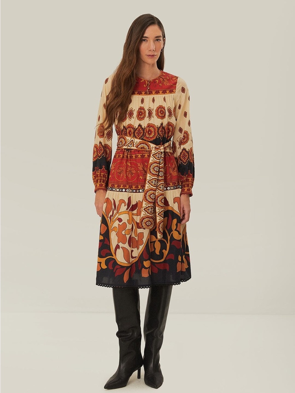 NWOT FARM RIO Cream Ainika Tiles Midi Dress